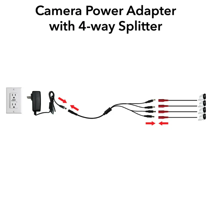 12V-2A Camera Power Adapter with 4-Way Power Splitter - Powers up to 4 Cameras - Image 3