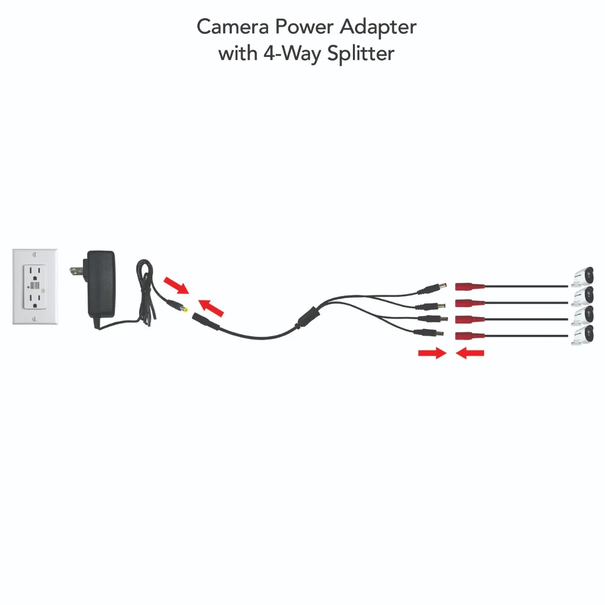 15V-1.6A Camera Power Adapter with 4-Way Power Splitter - Powers up to 4 Cameras - Image 3