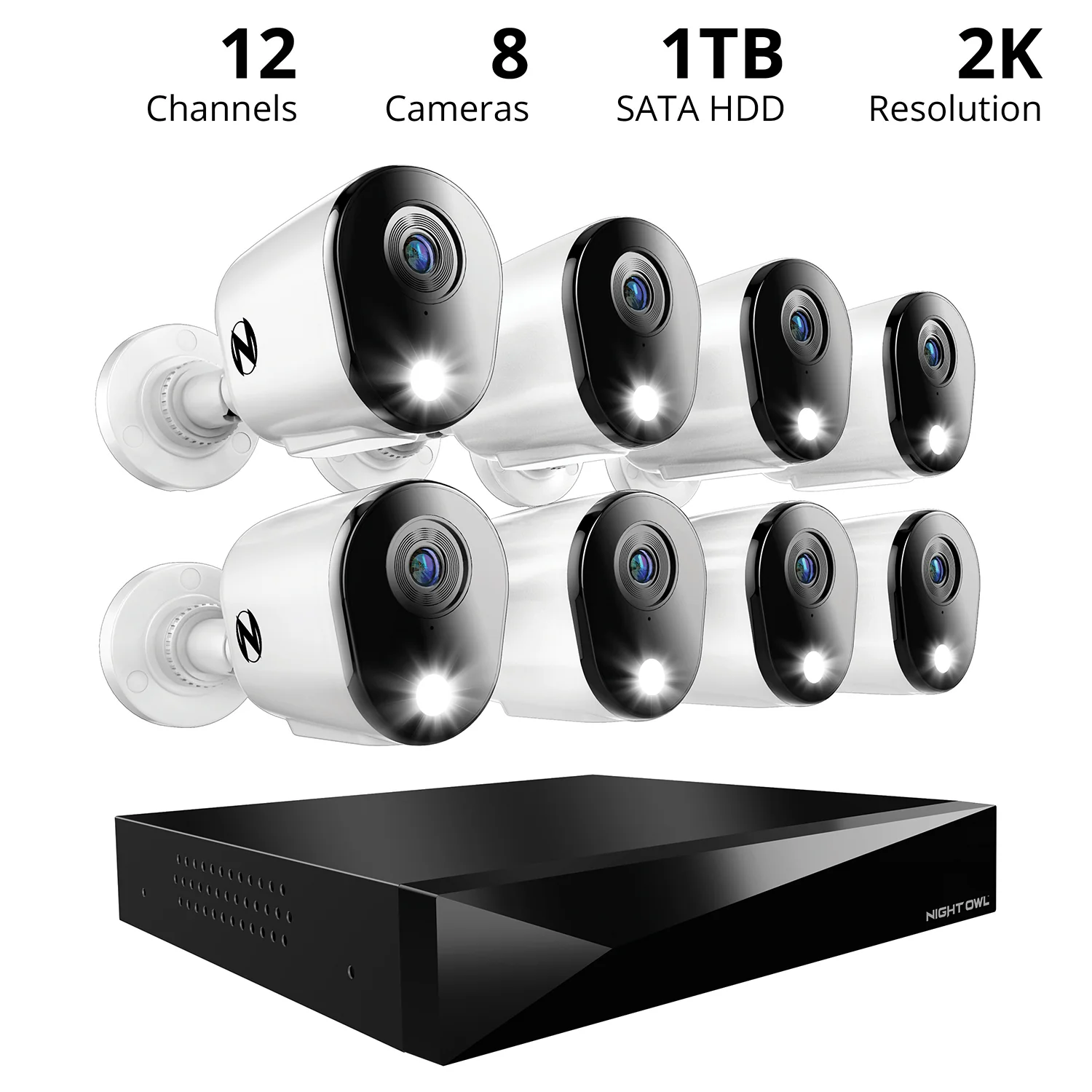 2-Way Audio 12 Channel DVR Security System with 1TB Hard Drive and 8 Wired 2K Deterrence Cameras - Camera Cables Not Included - Image 2
