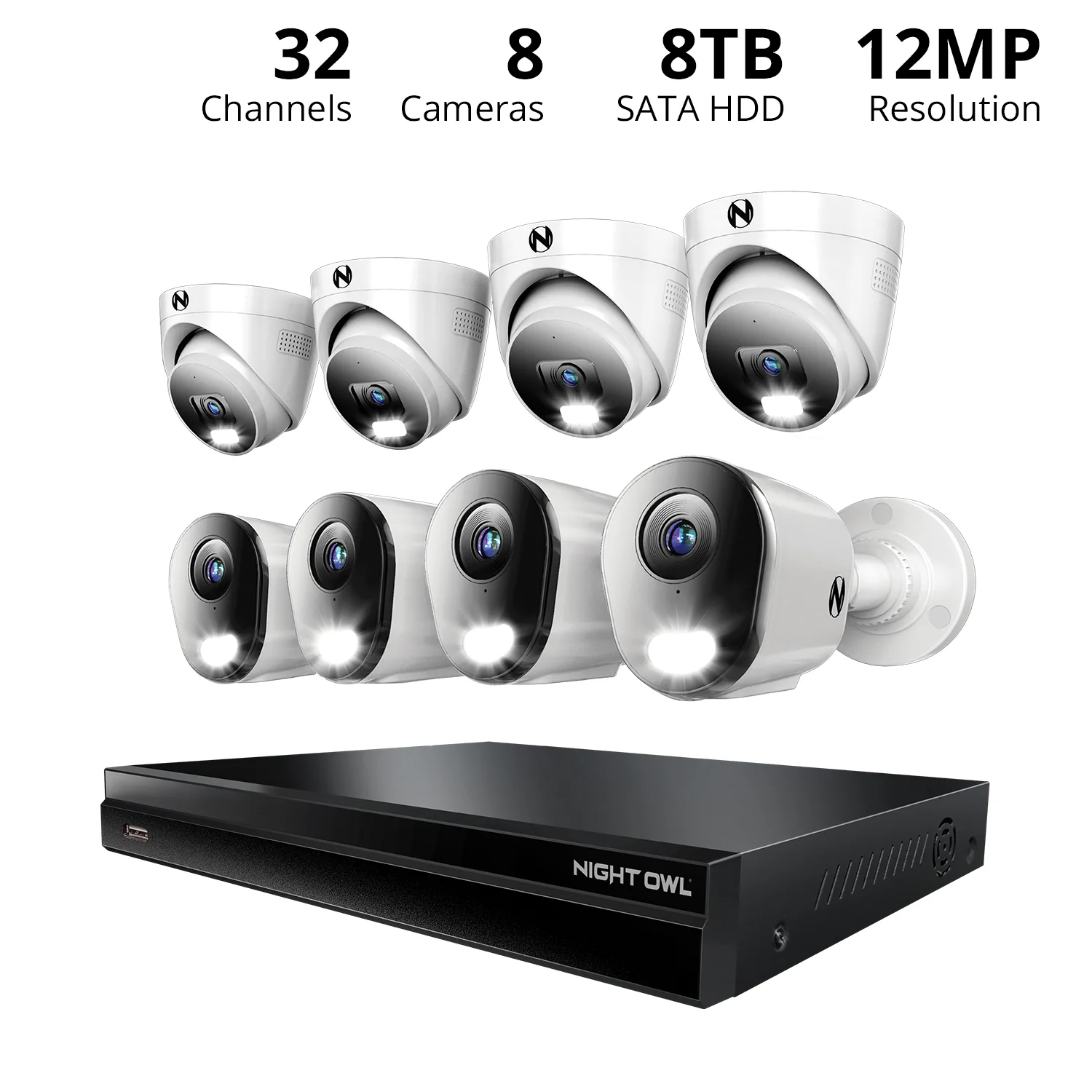 2-Way Audio 32 Channel 12MP NVR with 8TB HDD and 8 Wired IP 4K Deterrence Cameras - 4 Bullet 4 Dome - Image 2