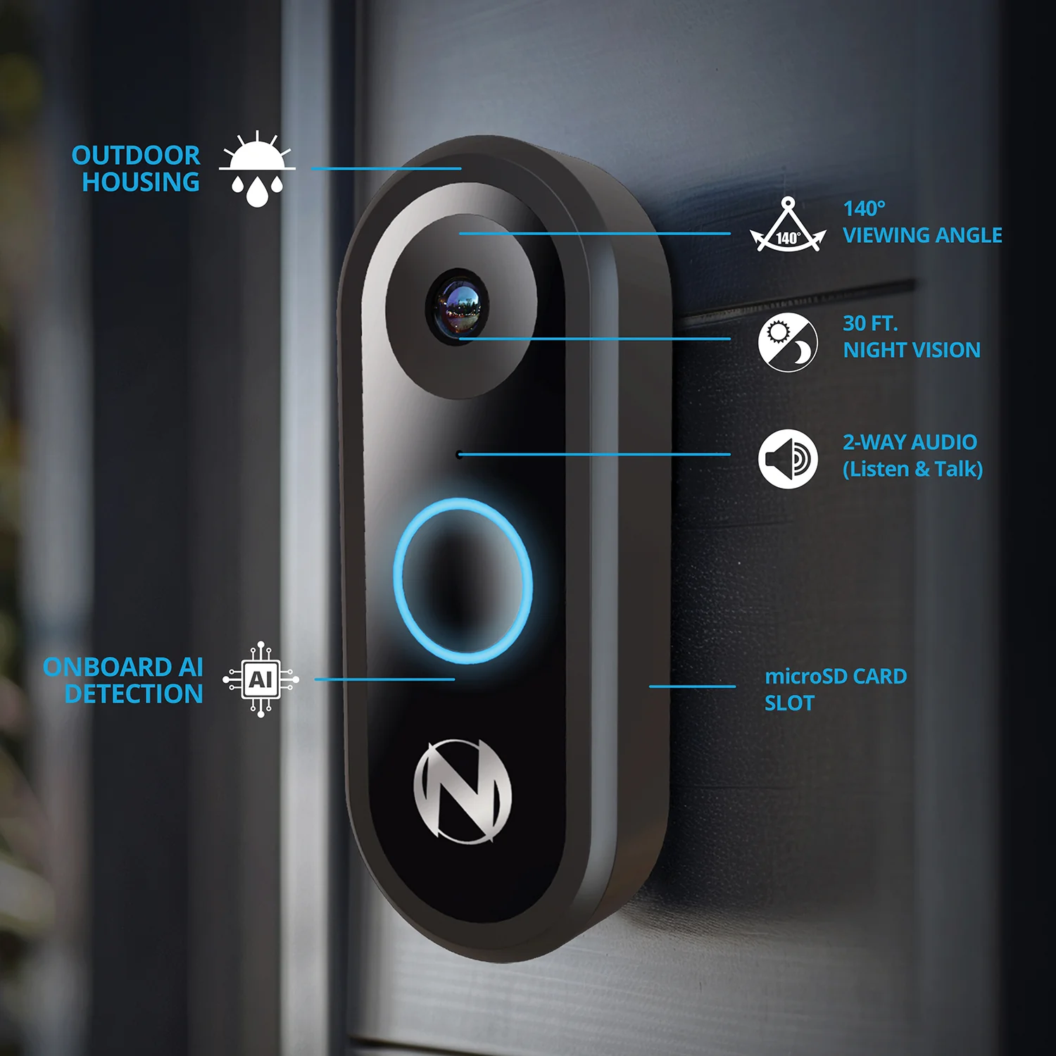 Refurbished 1080p Video Doorbell - Wired - Black - Image 7