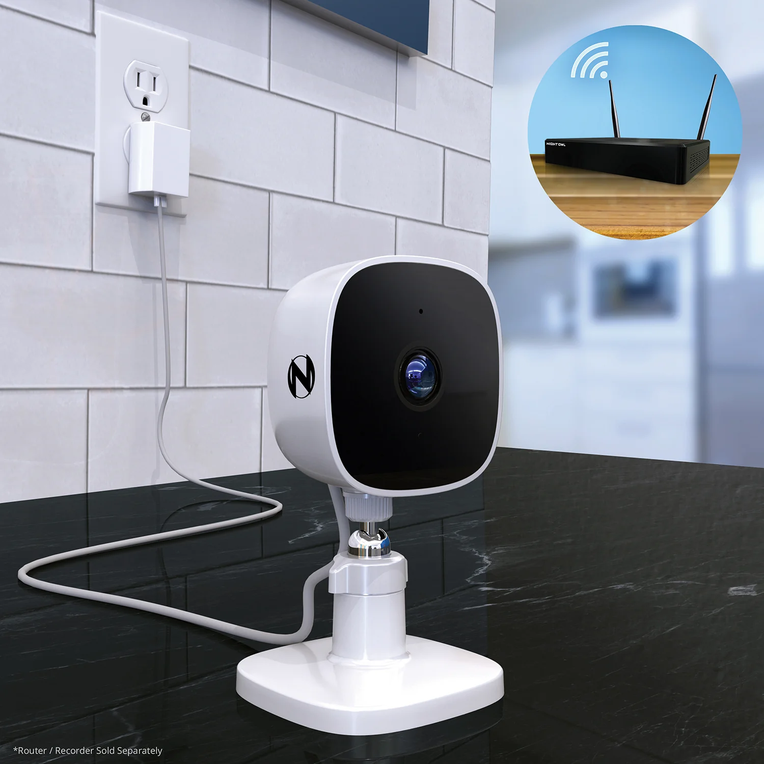 Indoor Wi-Fi IP Plug In 1080p Deterrence Camera with 2-Way Audio - White - Image 4
