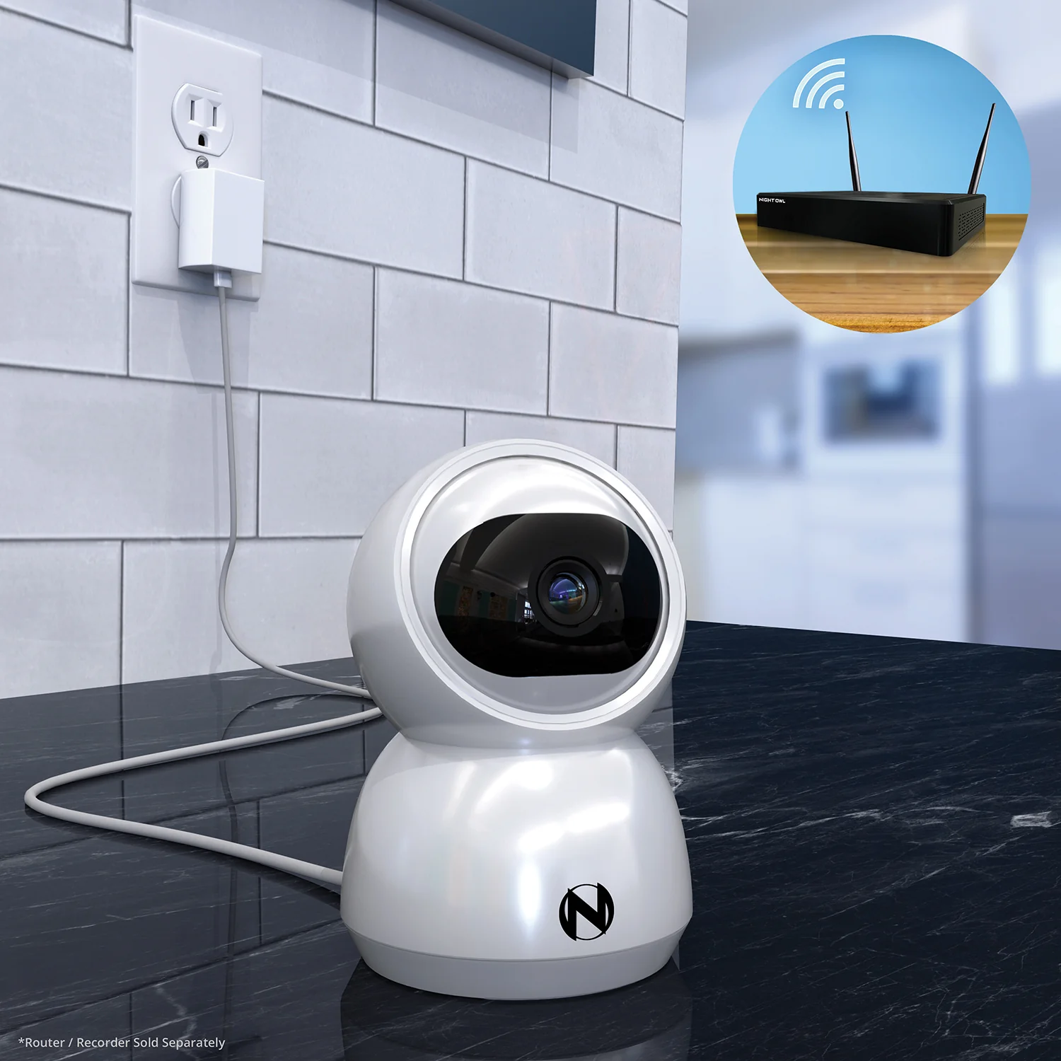 Refurbished Indoor Wi-Fi IP Plug In 3MP Deterrence Camera with Pan, Tilt and 2-Way Audio - White - Image 4